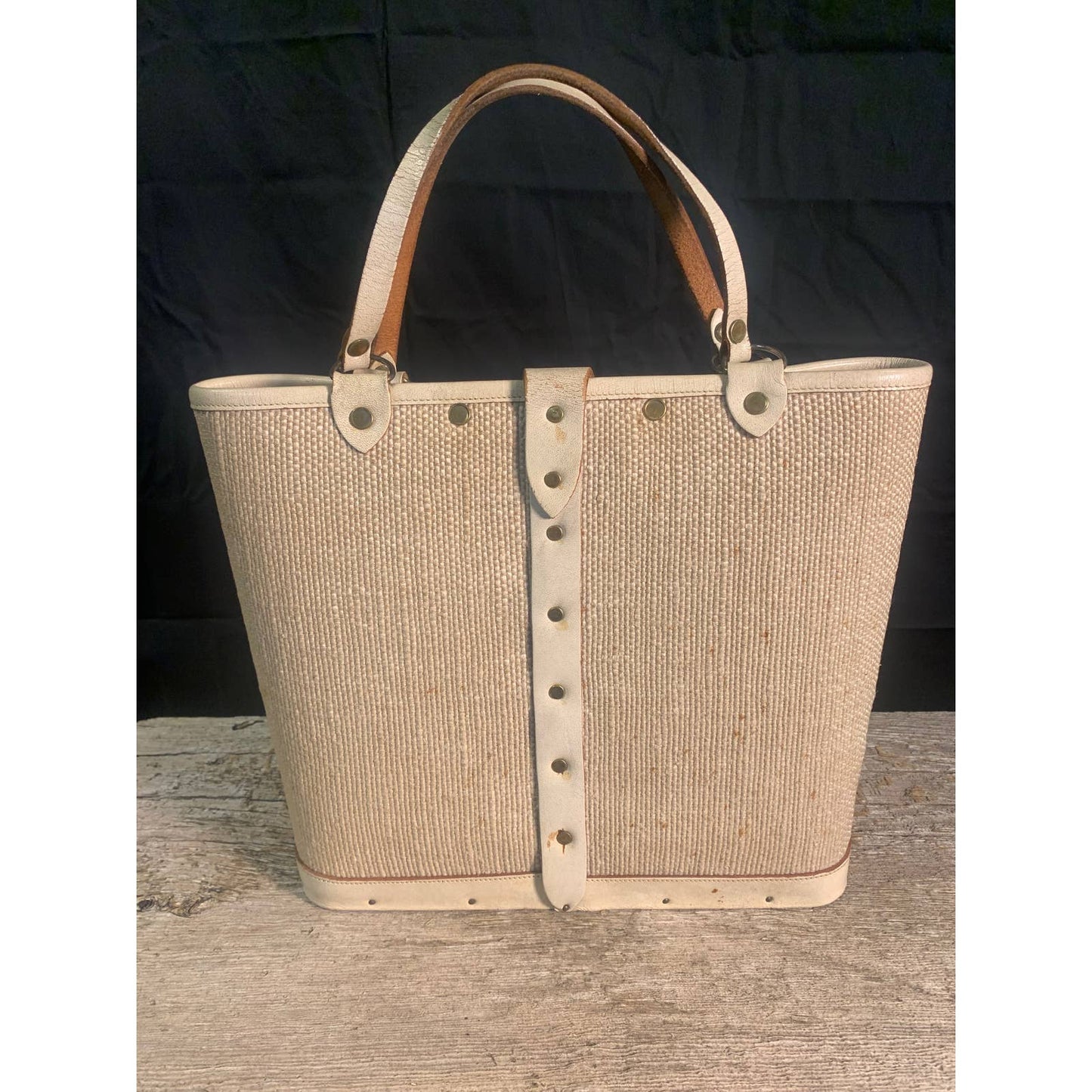 Vintage Enid Collins Bucket Purse "Cable Car" 1960's Canvas Leather Turquoise & Gold