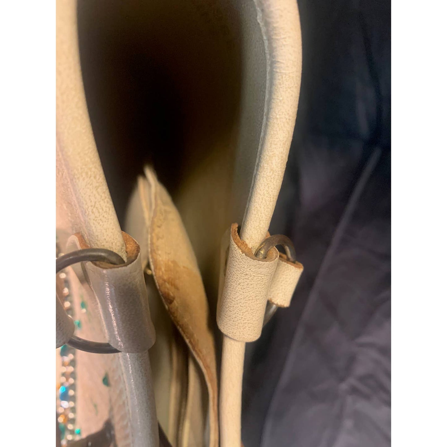 Vintage Enid Collins Bucket Purse "Cable Car" 1960's Canvas Leather Turquoise & Gold