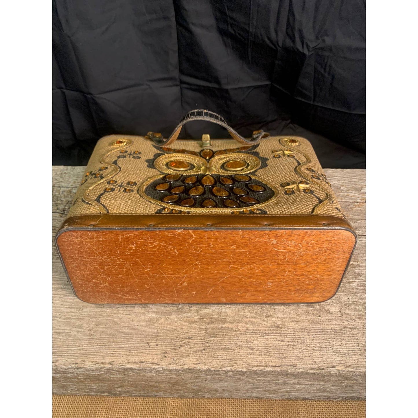 Vintage Enid Collins Bucket Purse "Night Owl" 1960's Canvas Leather Handbag