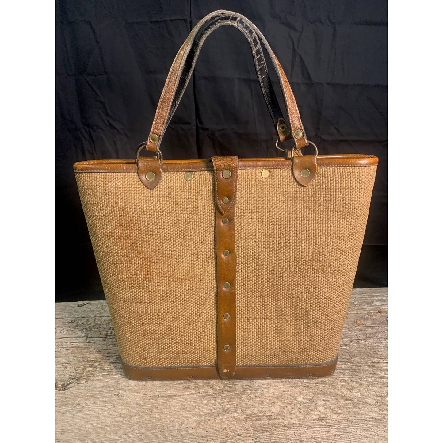 Vintage Enid Collins Bucket Purse "Night Owl" 1960's Canvas Leather Handbag