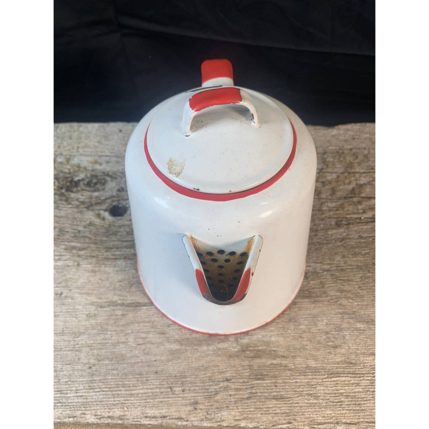 Vintage White and Red Granite Ware Coffee Pot