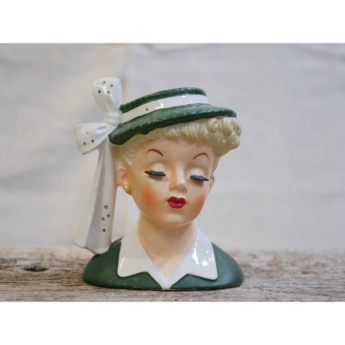 Vintage Napco Lady Head Vase Lucille Ball / Madonna C2633B Green 1956 Japan Mid Century Modern