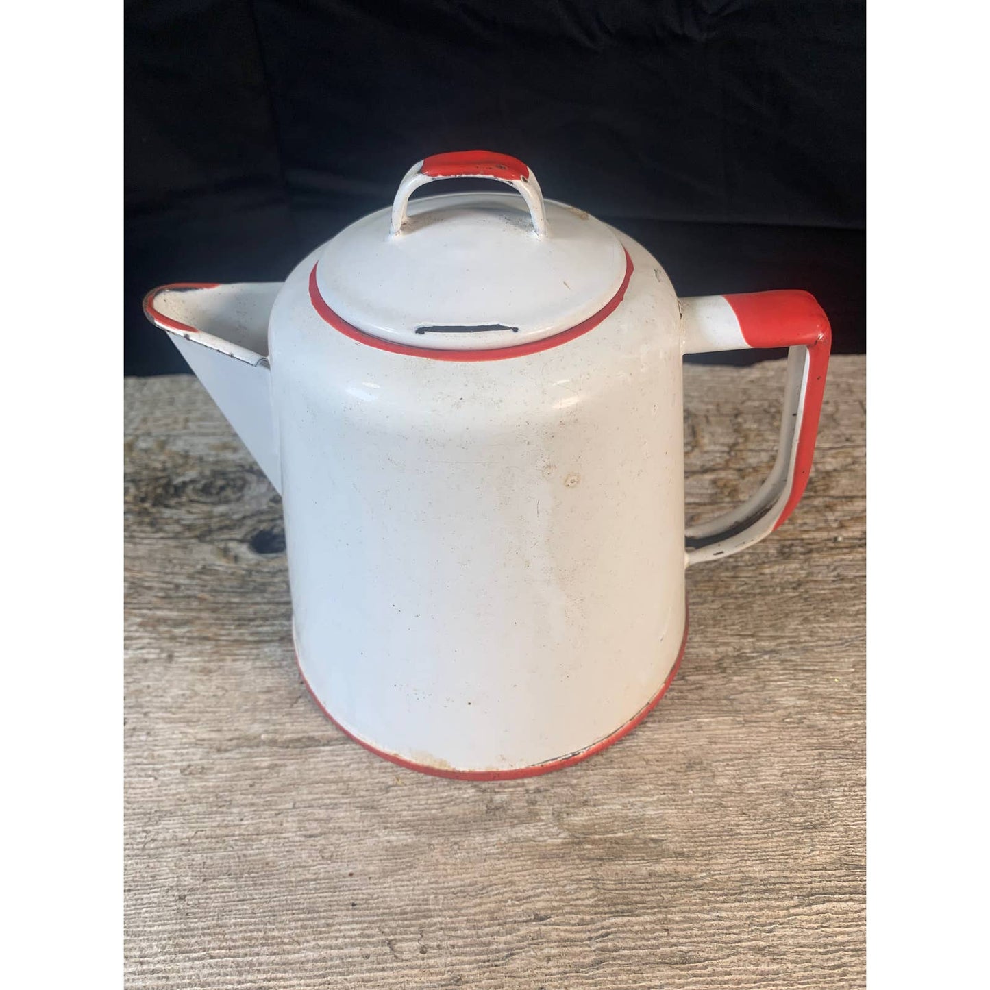 Vintage White and Red Granite Ware Coffee Pot