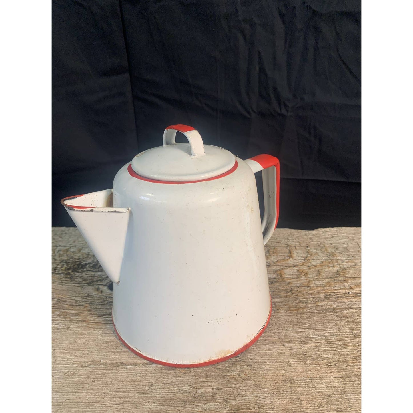 Vintage White and Red Granite Ware Coffee Pot