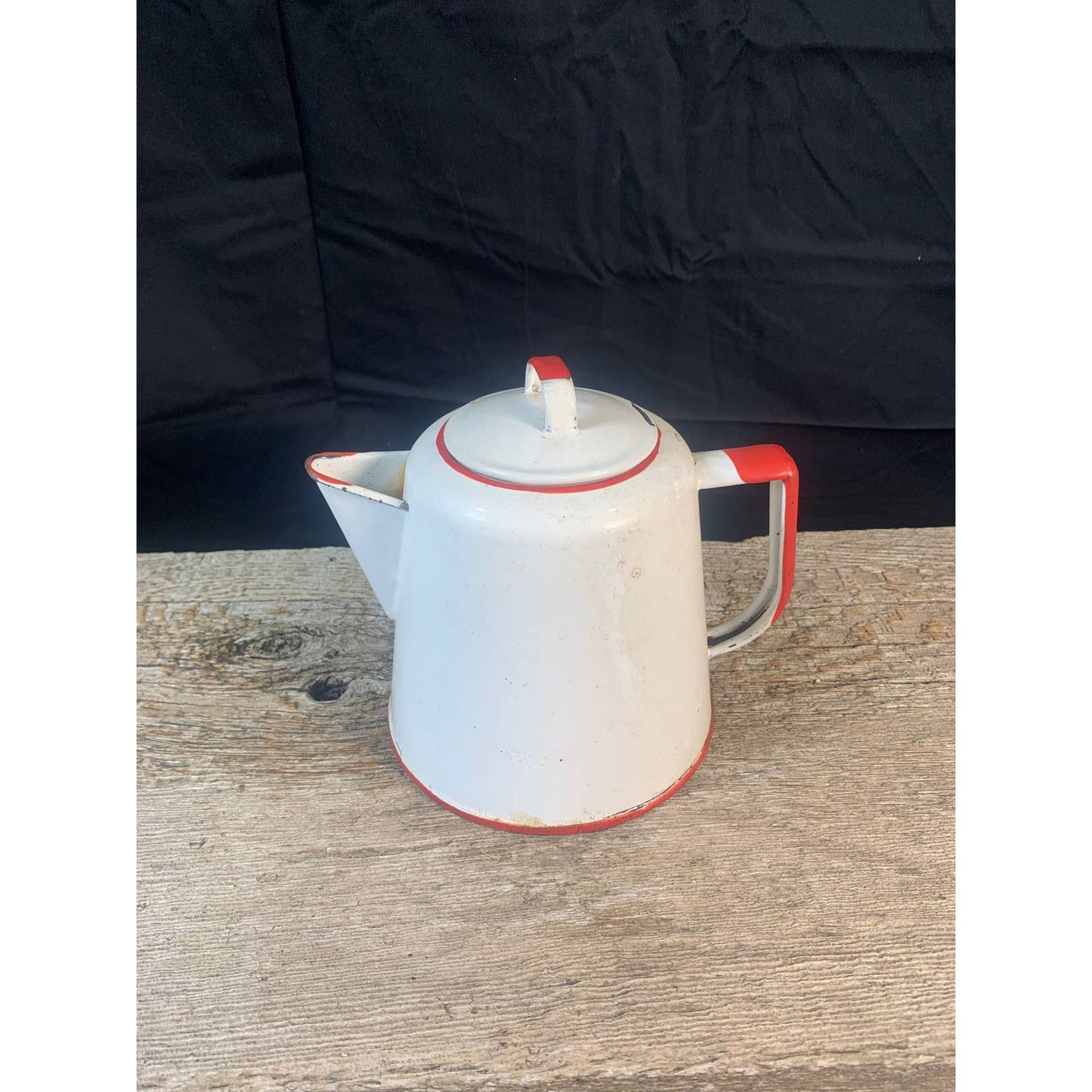 Vintage White and Red Granite Ware Coffee Pot