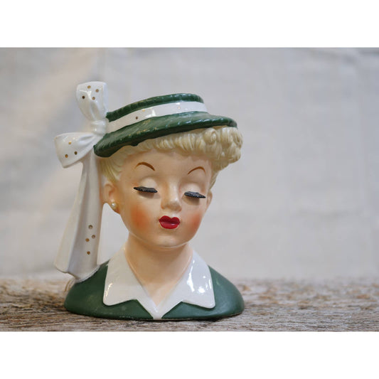 Vintage Napco Lady Head Vase Lucille Ball / Madonna C2633B Green 1956 Japan Mid Century Modern