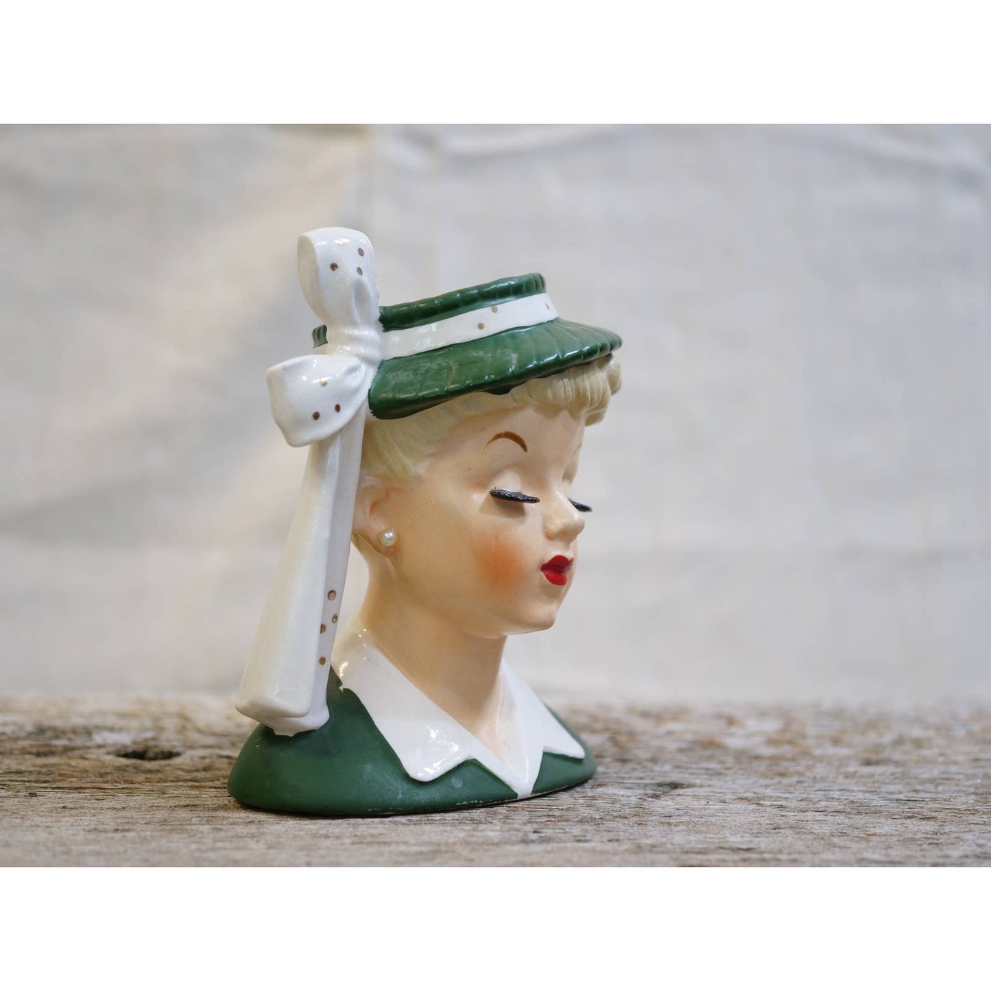 Vintage Napco Lady Head Vase Lucille Ball / Madonna C2633B Green 1956 Japan Mid Century Modern