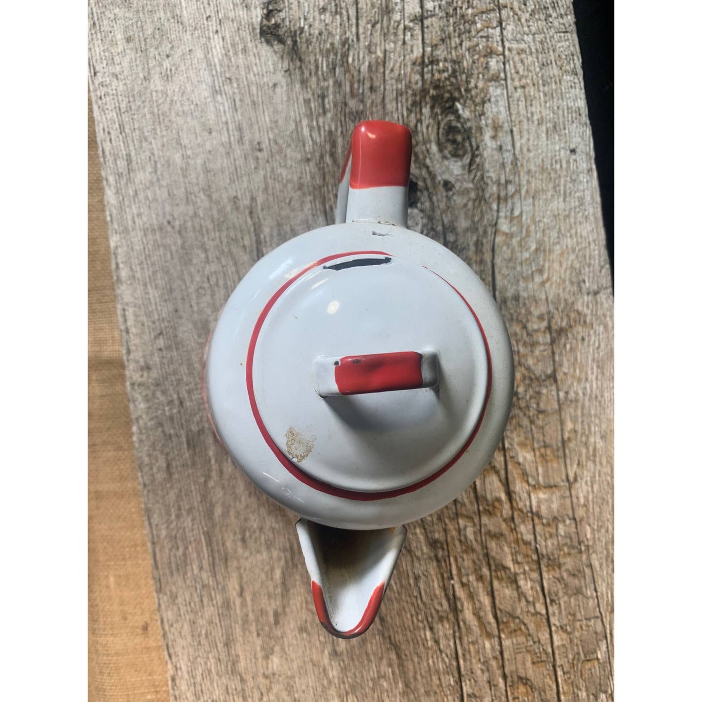 Vintage White and Red Granite Ware Coffee Pot