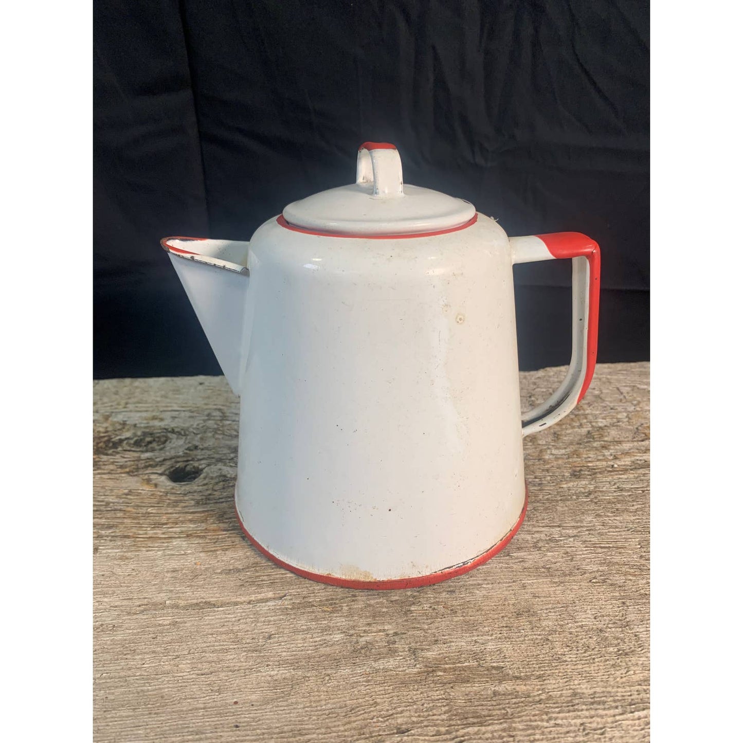 Vintage White and Red Granite Ware Coffee Pot