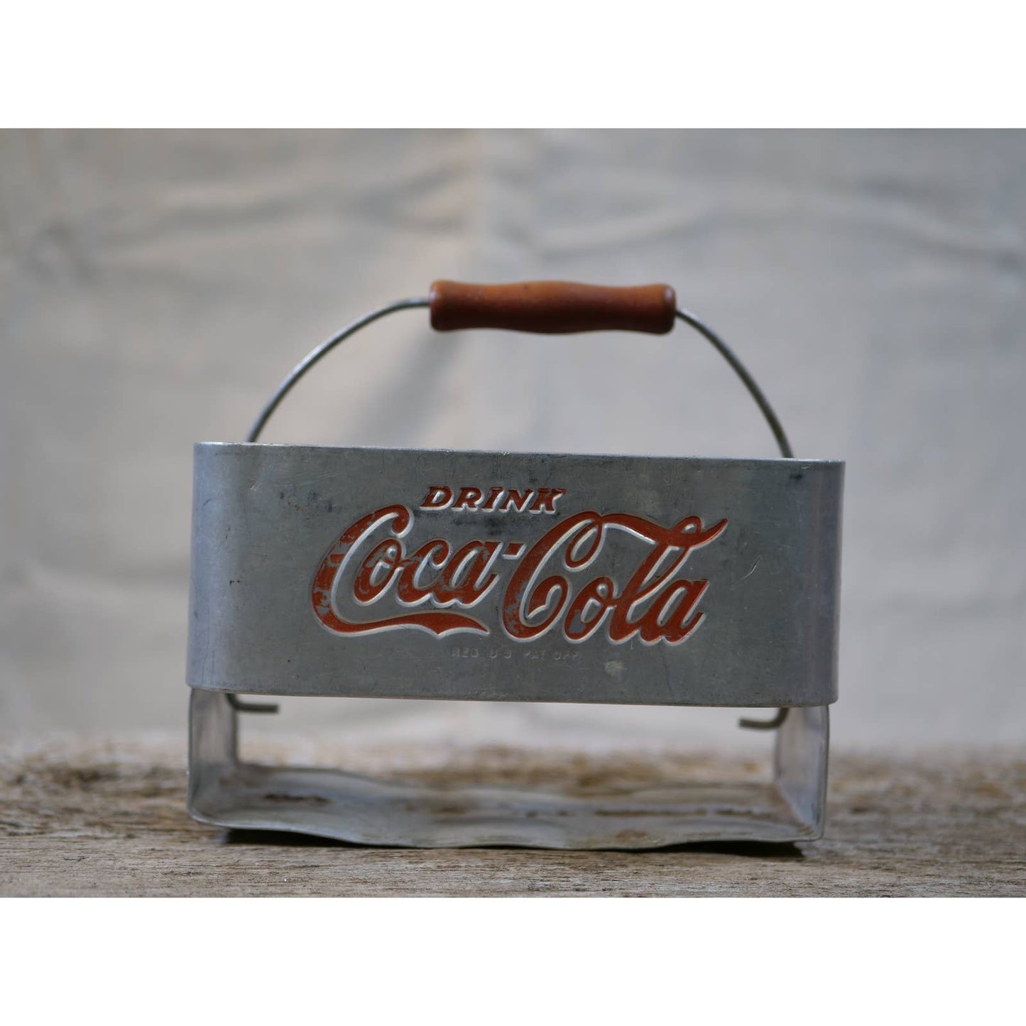 Vintage Coca-Cola Bottle Carrier - Aluminum with Red Logo and Wooden Handle