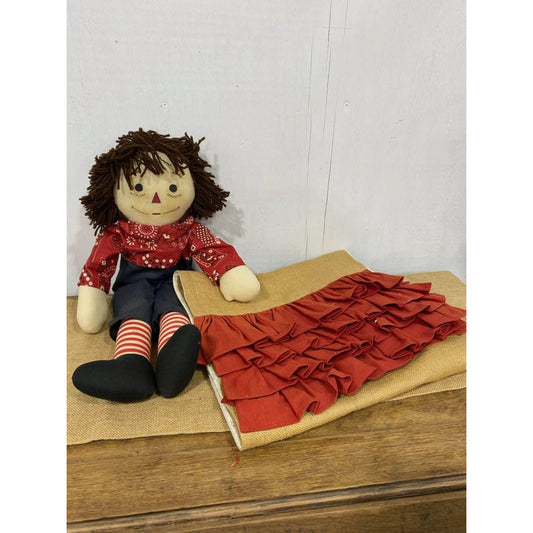 Vintage Raggedy Ann Doll And Burlap Runner