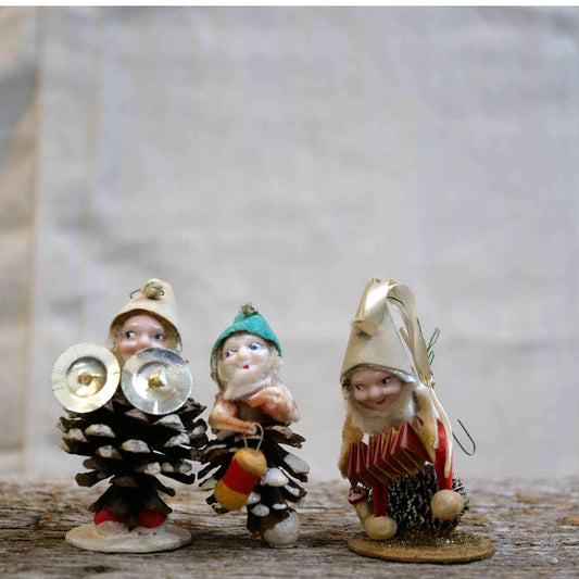 Vintage Christmas Elf Ornaments - Pine Cone Band