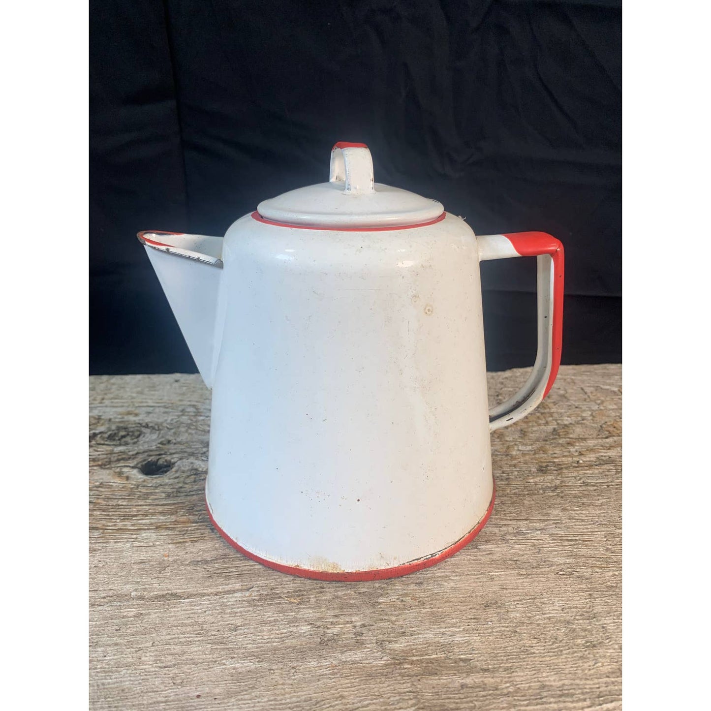 Vintage White and Red Granite Ware Coffee Pot